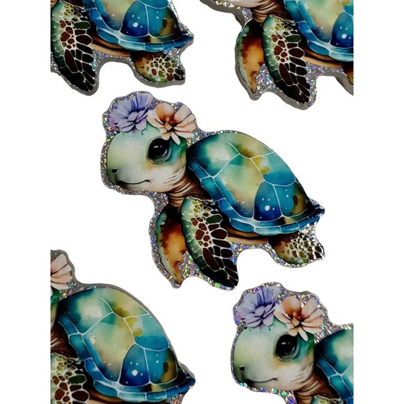 10 pc Sea Turtle Flower Acrylic Flat Back Charm For Earrings Jewelry Charms DIY - Picture 2 of 4